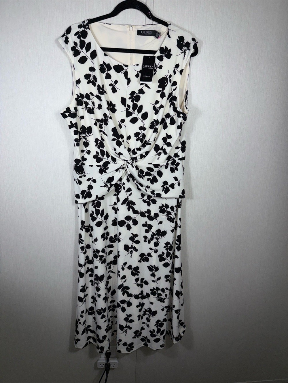 NWT Ralph Lauren Black Label Cream Floral Fit & Flare Knot Waist Midi Dress 16